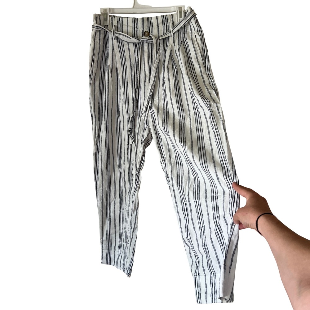 Madewell Womens Striped Linen Blend Pants Tie Waist Coastal Preppy Nautical 10